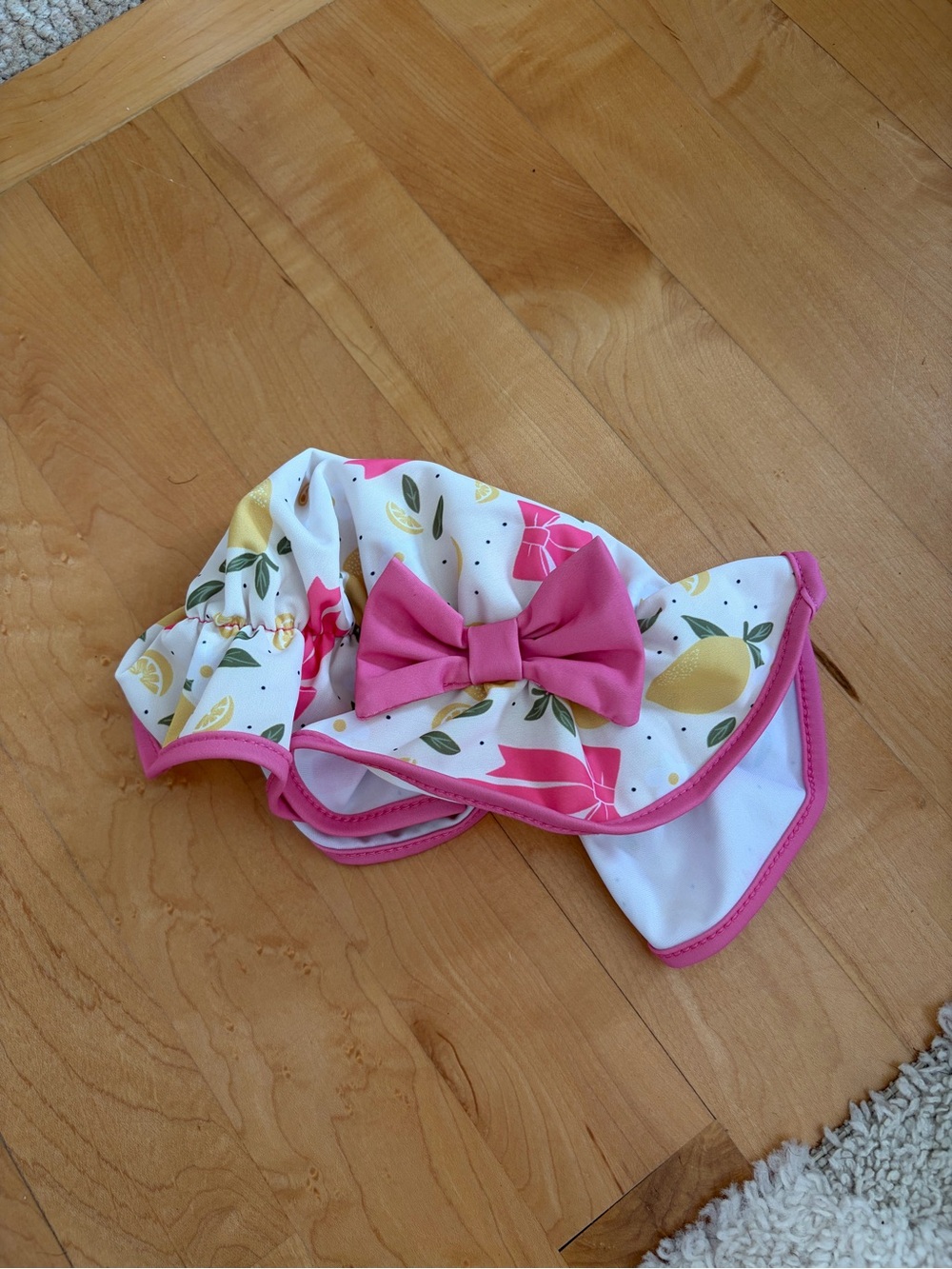 Pink Lemon Print Girls' Swim Sun Hat with Bow